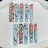 Blush - Blue Bling Handmade Nails G043