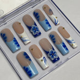 Azure Floral Handmade Nails D033