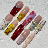 Vibrant Handmade Nail Art: Diverse Patterns and Embellishments Collection D064