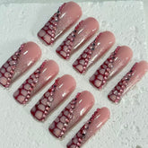 Glamorous Handmade Pink Nail Art with Crackle and Crystal Embellishments D068