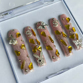 Golden Firework Elegance Handmade Nails G034