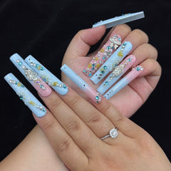 Blush - Blue Bling Handmade Nails G043