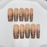 Golden Cross Tiger - Stripe Handmade Nails D025