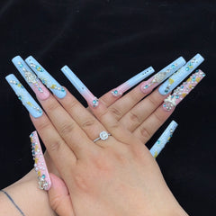Blush - Blue Bling Handmade Nails G043