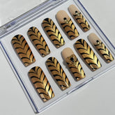 Nude & Gold Feather Handmade Nails D013