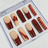 Elegant Burgundy Handmade Nails D010