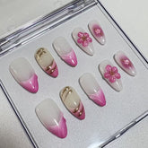 Blossoming Pink Ombre Handmade Nails D448b