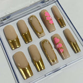 Pink - Gold Chic Handmade Nails D026