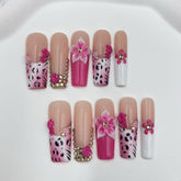 Pink Leopard Bloom Handmade Nails D024