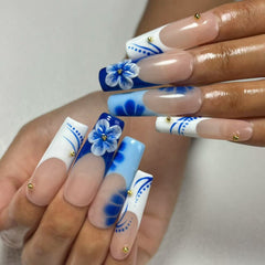 Azure Floral Handmade Nails D033