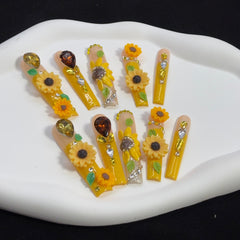 Sunflower Gleam Handmade Nails G044