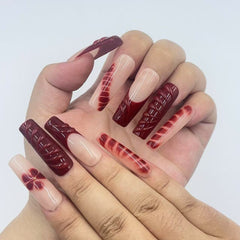 Elegant Burgundy Handmade Nails D010