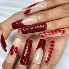 Elegant Burgundy Handmade Nails D010