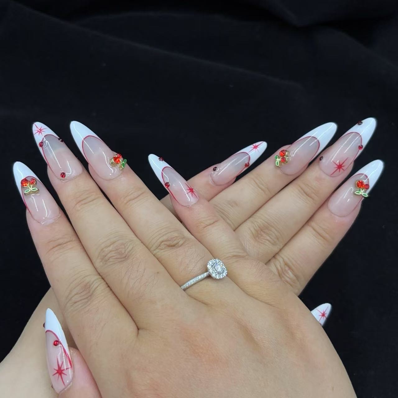Cherry Fantasy Almond - shape Nails D028