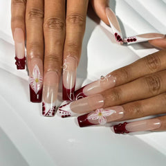 Burgundy Blossom Handmade Nails D034