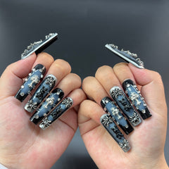 Gothic Silver Charm Handmade Nails G012