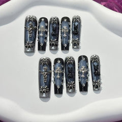 Gothic Silver Charm Handmade Nails G012