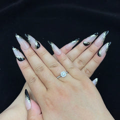 Glam Noir Gold Leaf Almond - shape Nails D027
