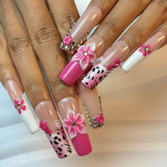 Pink Leopard Bloom Handmade Nails D024
