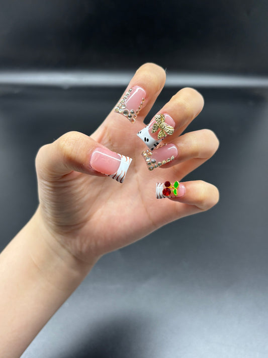 Golden Cherry Fantasy Handmade Duck Nails L214