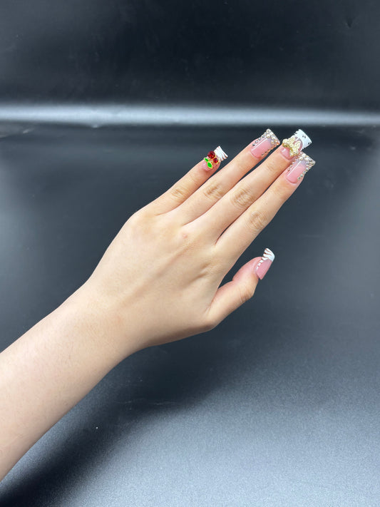 Golden Cherry Fantasy Handmade Duck Nails L214