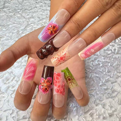 Enchanting Handmade Nail Art: Delicate Floral and Textured Designs D065