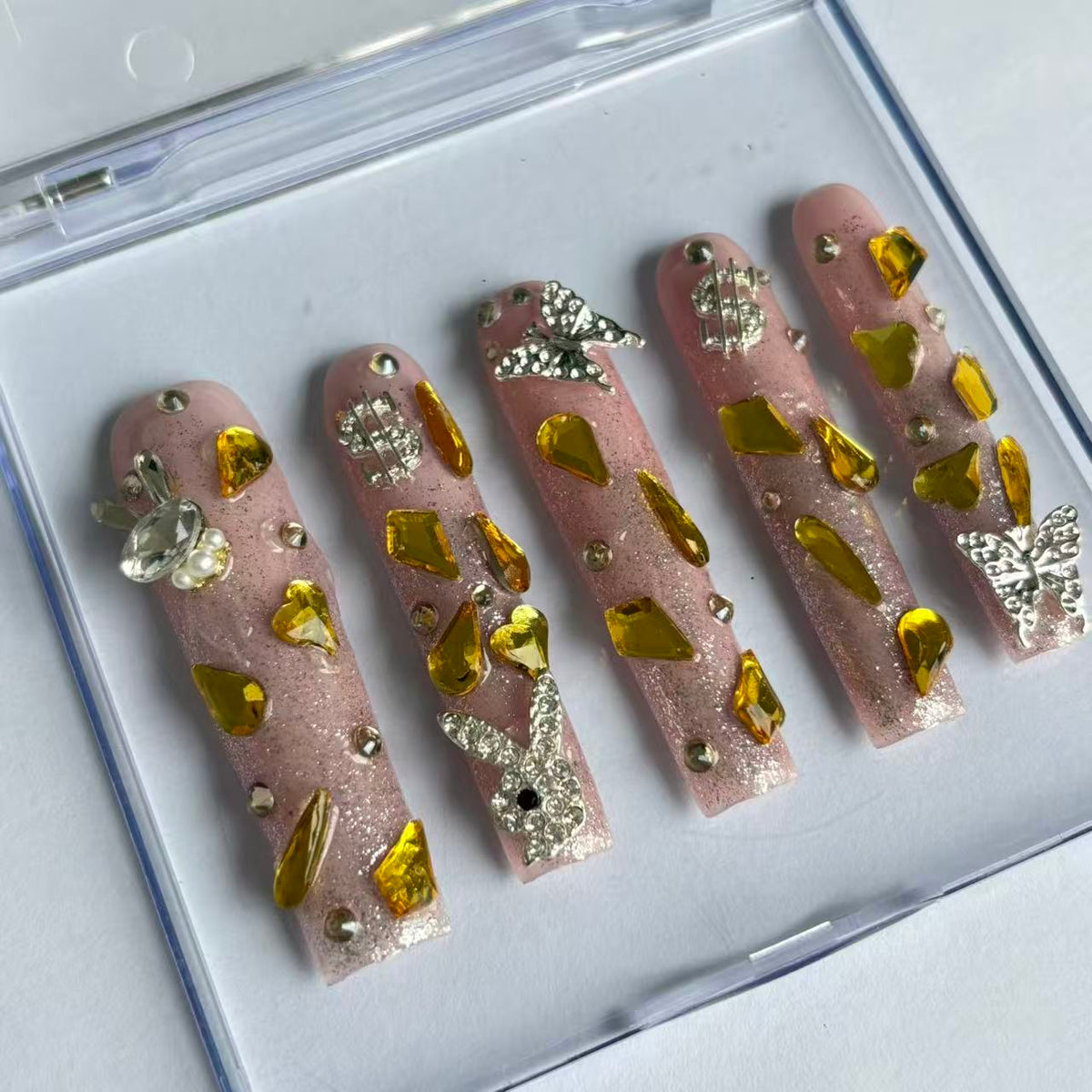 Golden Firework Elegance Handmade Nails G034