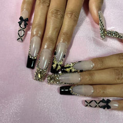 Elegant Bow & Crystal Handmade Nails D037
