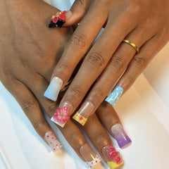 Rainbow Floral Handmade Nails L269