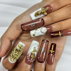 Gilded Scarlet Handmade Nails G026