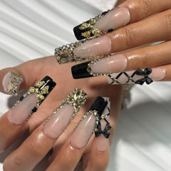 Elegant Bow & Crystal Handmade Nails D037