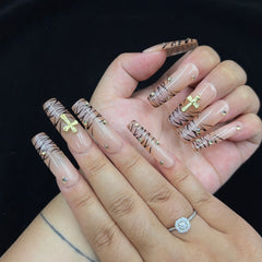 Golden Cross Tiger - Stripe Handmade Nails D025