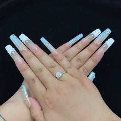 Blush - Blue Gilded Pearl Handmade Nails D022