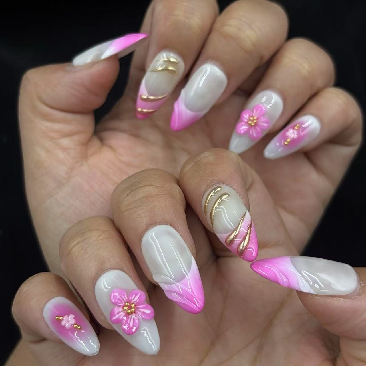 Blossoming Pink Ombre Handmade Nails D448b