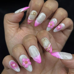 Blossoming Pink Ombre Handmade Nails D448b