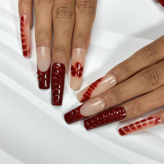 Elegant Burgundy Handmade Nails D010