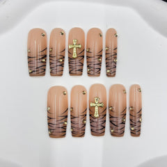 Golden Cross Tiger - Stripe Handmade Nails D025