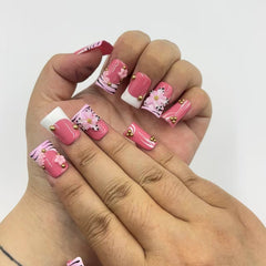 Pink Zebra Bling duck nails L264