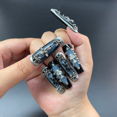 Gothic Silver Charm Handmade Nails G012