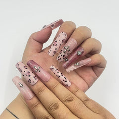 Pink Leopard Punk Handmade Nails D006