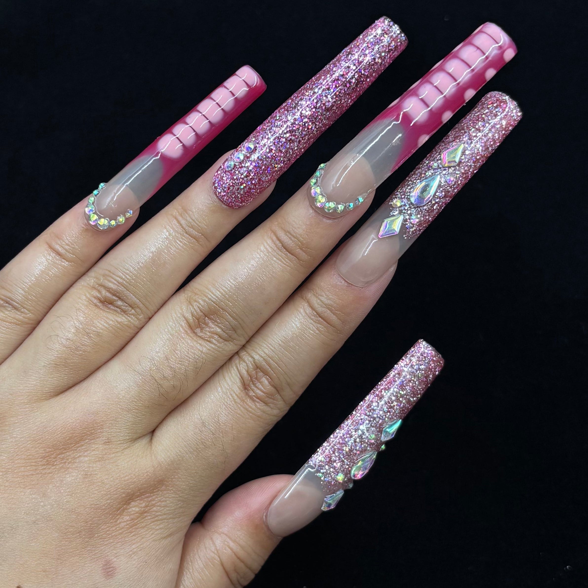 Pink Sparkle Handmade Nails L144