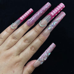 Pink Sparkle Handmade Nails L144