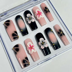 Blush - Noir Floral Handmade Nails D023