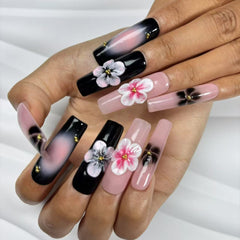Blush - Noir Floral Handmade Nails D023
