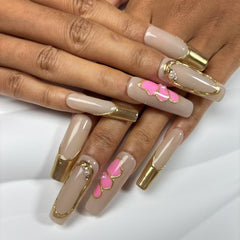 Pink - Gold Chic Handmade Nails D026