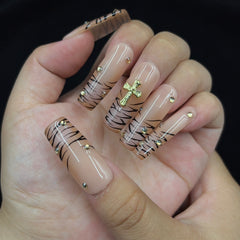 Golden Cross Tiger - Stripe Handmade Nails D025