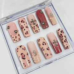 Pink Leopard Punk Handmade Nails D006