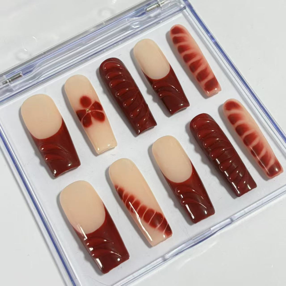 Elegant Burgundy Handmade Nails D010