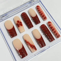 Elegant Burgundy Handmade Nails D010