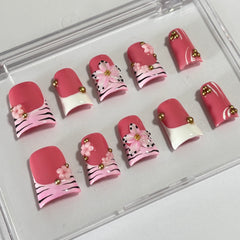 Pink Zebra Bling duck nails L264
